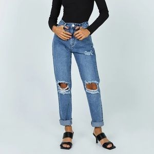 Princess Polly HAYDEN KNEE RIP JEANS MID WASH DENIM size 8